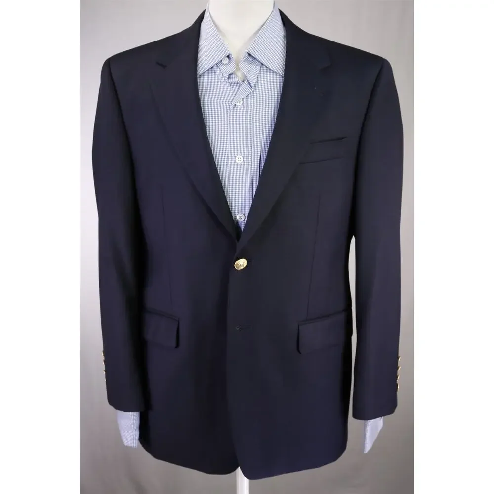 Lauren Ralph Lauren Navy Blue Gold Metal Buttons 2-Btn Wool Blazer Jacket 38S